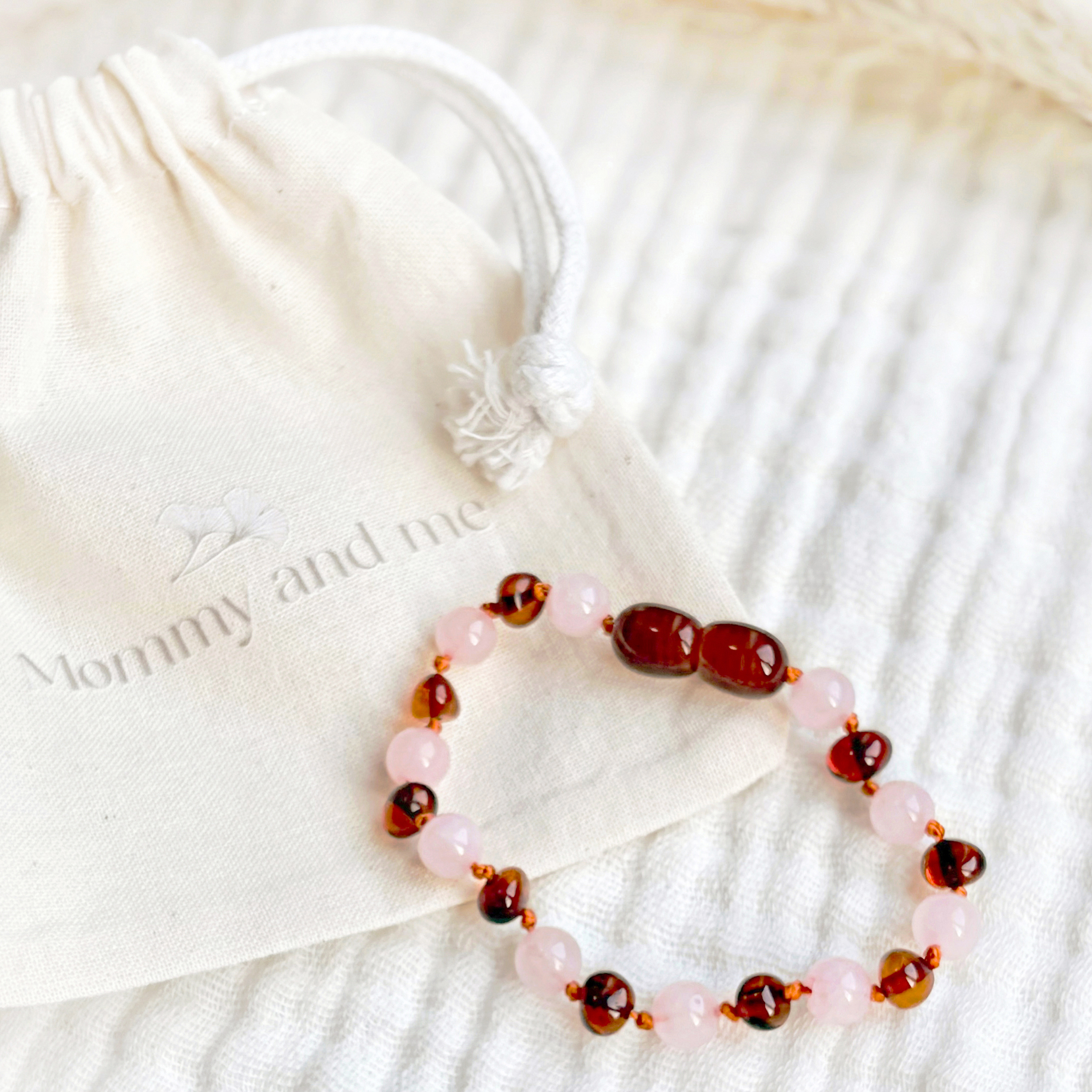 Barnsteen en rozenkwarts armband baby en peuter